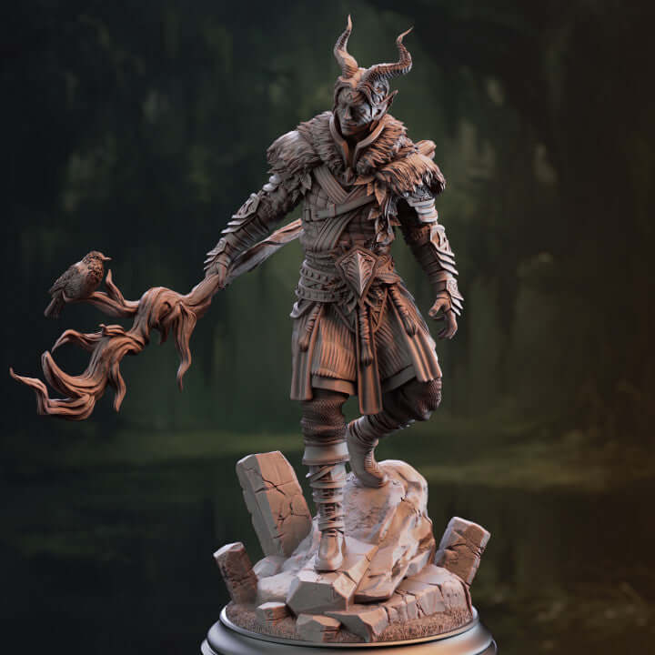 Tiefling Druid Guardian miniature for Dungeons and Dragons, Pathfinder, Warhammer, Frostgrave, and Call of Cthulhu TTRPGs.painting