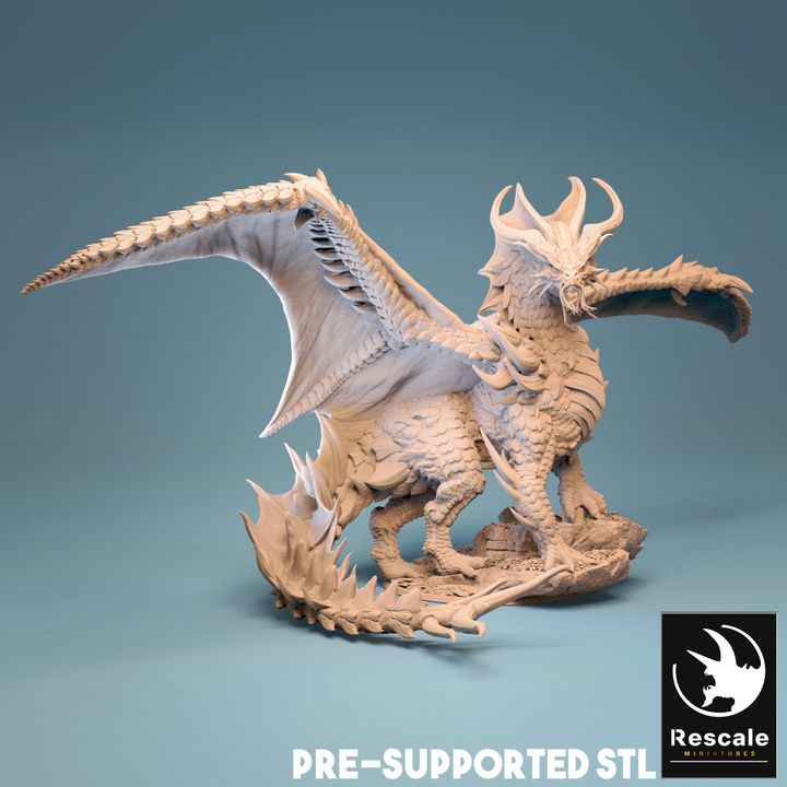 A highly detailed 3D print of a Gold Dragon, featuring large wings and a powerful, regal stance. Ideal for tabletop RPGs such as Dungeons & Dragons, Pathfinder, and Warhammer, this miniature brings the majesty of a legendary dragon to your game