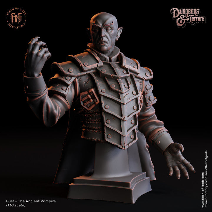 The Ancient Vampire bust, showing a Nosferatu-inspired vampire in a commanding pose with raised fist and detailed armor.