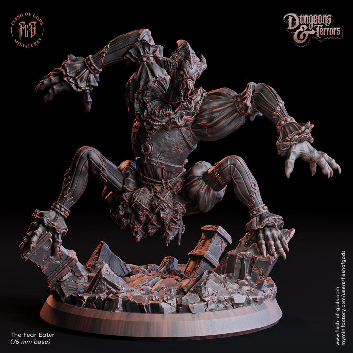 Fear Eater miniature inspired by IT, crouching on a shattered base.