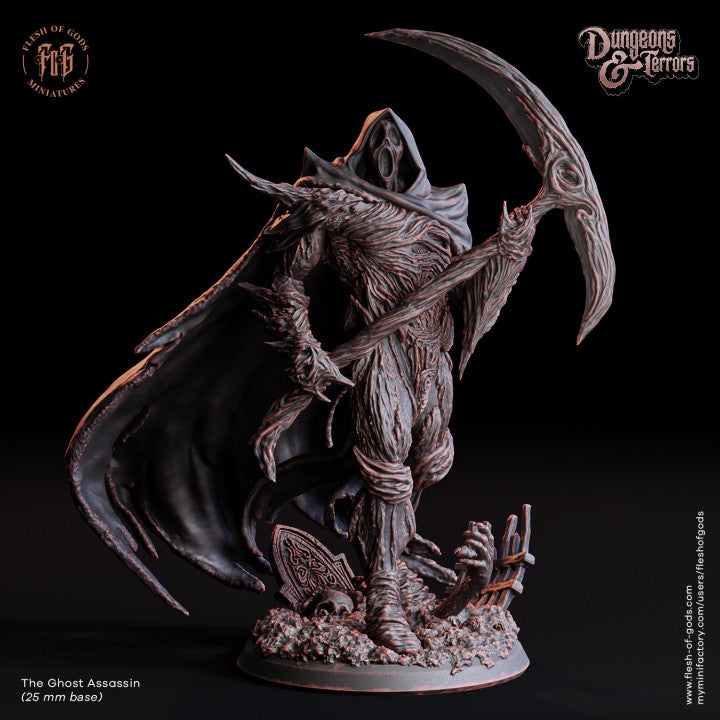 Full-figure Ghost Assassin wielding a scythe, medium 25mm base, posed in a menacing stance.