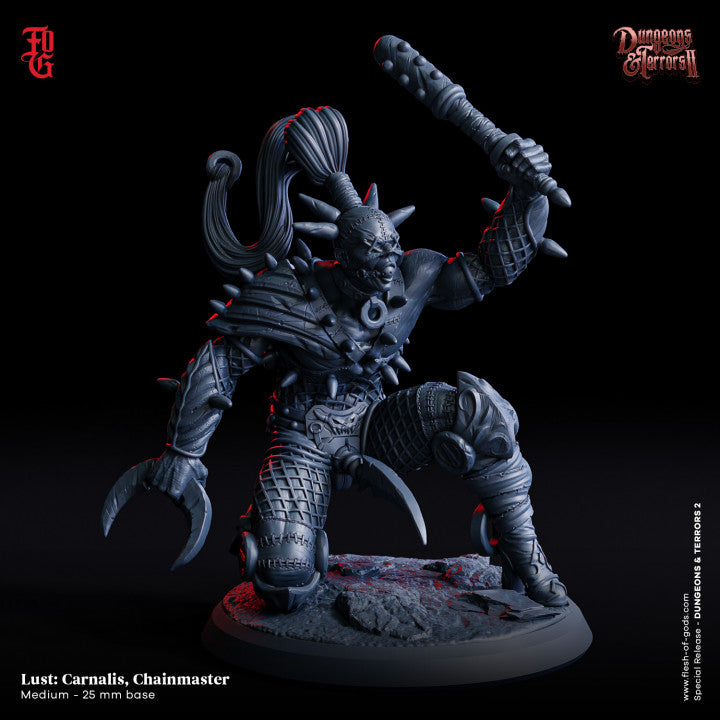 Carnalis, The Chainmaster miniature with spiked armor and hooked weapons, representing lust.