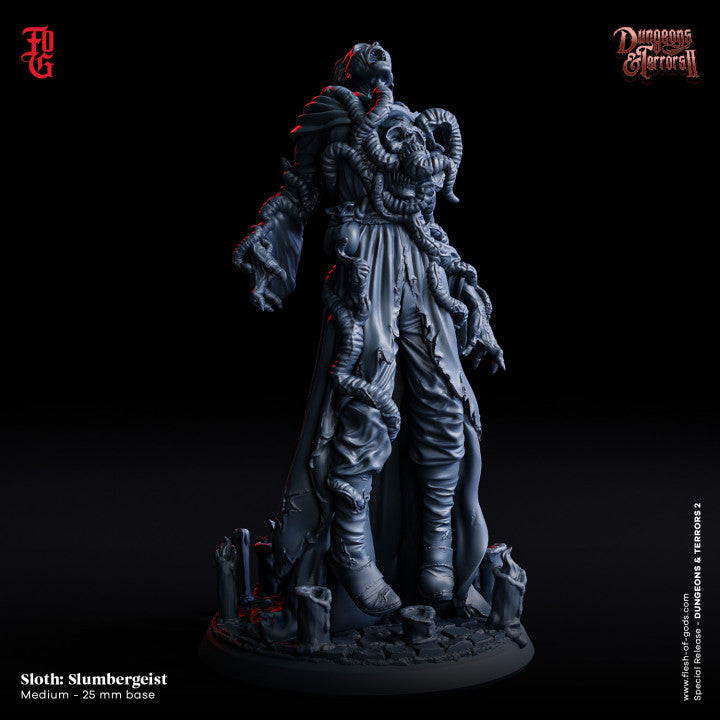 Sloth: Slumbergeist miniature with a body depicted in pain as tentacles writhe around it.