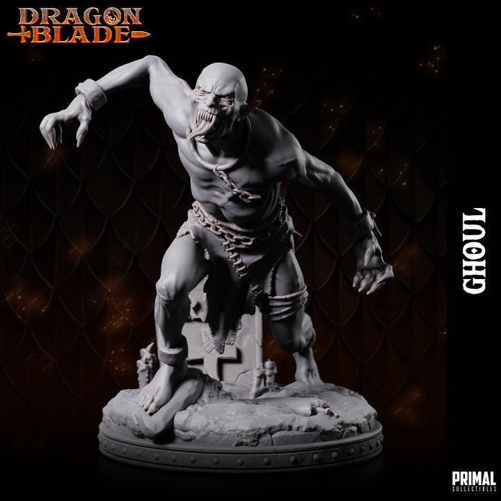 Ghoul miniature lunging forward with chains and a gravestone in the background.