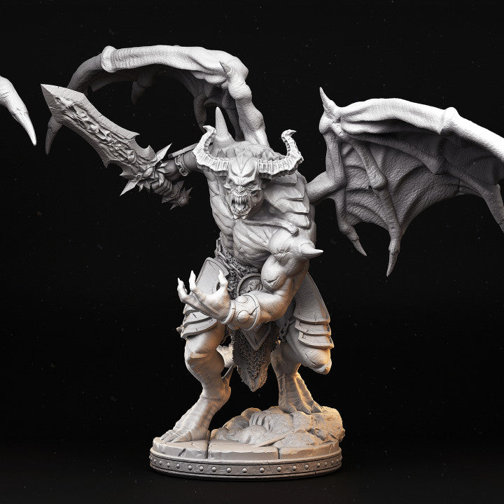 Azvameth, Big Boss Gargoyle model depicted with large wings, a massive sword, and detailed armor, standing in a commanding pose.