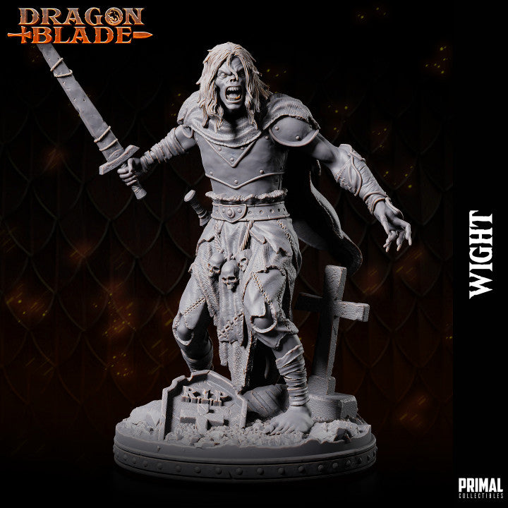 Wight figure with a sword and graveyard base, perfect for Dungeons and Dragons and tabletop RPGs