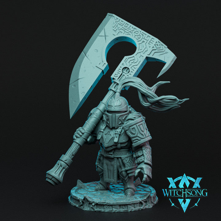 Knight of Stature standing figure wielding a massive rune-inscribed axe.