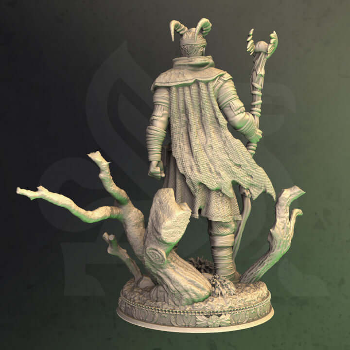 Tiefling druid miniature blending infernal heritage with nature, ideal for Dungeons and Dragons, TTRPG, Warhammer, and Pathfinder.