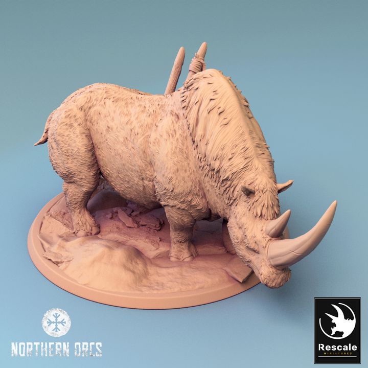 Close-up of a solo rhino figurine without a rider.