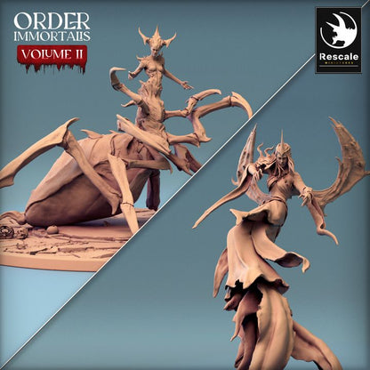 Immortalis Queen in both vampire and spider forms, a highly detailed dual-form miniature for tabletop games.