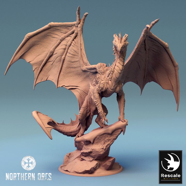 Legendary Metallic Silver Dragon 3D miniature print with detailed wings and dynamic pose, ideal for tabletop RPGs like D&D and Pathfinder