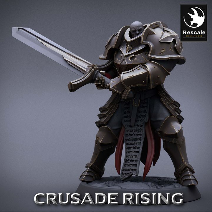 Templar warrior in full plate armor, wielding a massive sword in a powerful attack stance.