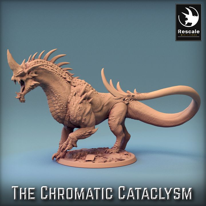 A 3D-printed miniature of Tiamat Dragonspawn Blue, featuring a sleek, serpentine body with sharp spines and a roaring expression, poised for action on a rocky base. Ideal for adding a high-stakes enemy to your tabletop RPG adventures in D&D and Pathfinder.