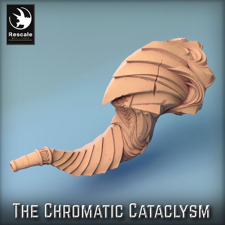 Side view of the Tiamat Horn, showing the detailed curvature and segmented design, perfect for immersive use in fantasy tabletop RPGs like Pathfinder and Dungeons & Dragons.