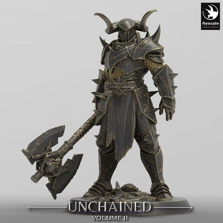 Unchained Raider in look stance, holding a battle axe, surveying the battlefield.