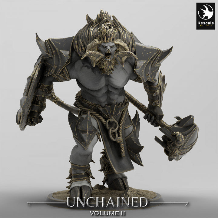 Minotaur figure wielding a massive hammer, standing in a battle-ready pose.