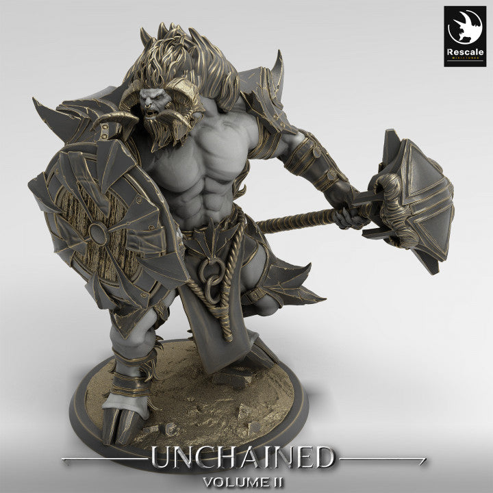 Minotaur figure wielding a massive hammer, standing in a battle-ready pose.