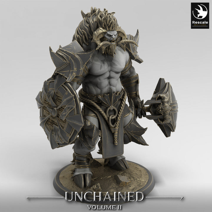 Minotaur figure wielding a massive hammer, standing in a battle-ready pose.