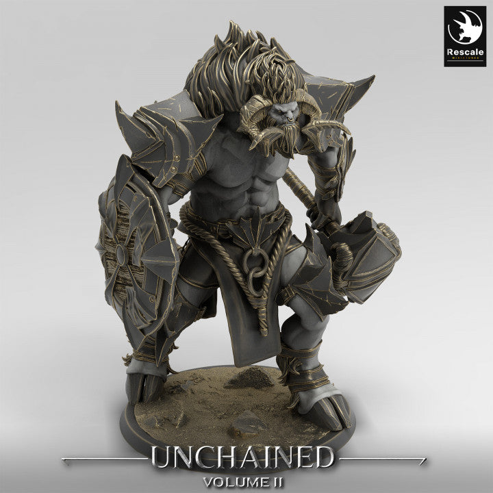 Minotaur figure wielding a massive hammer, standing in a battle-ready pose.