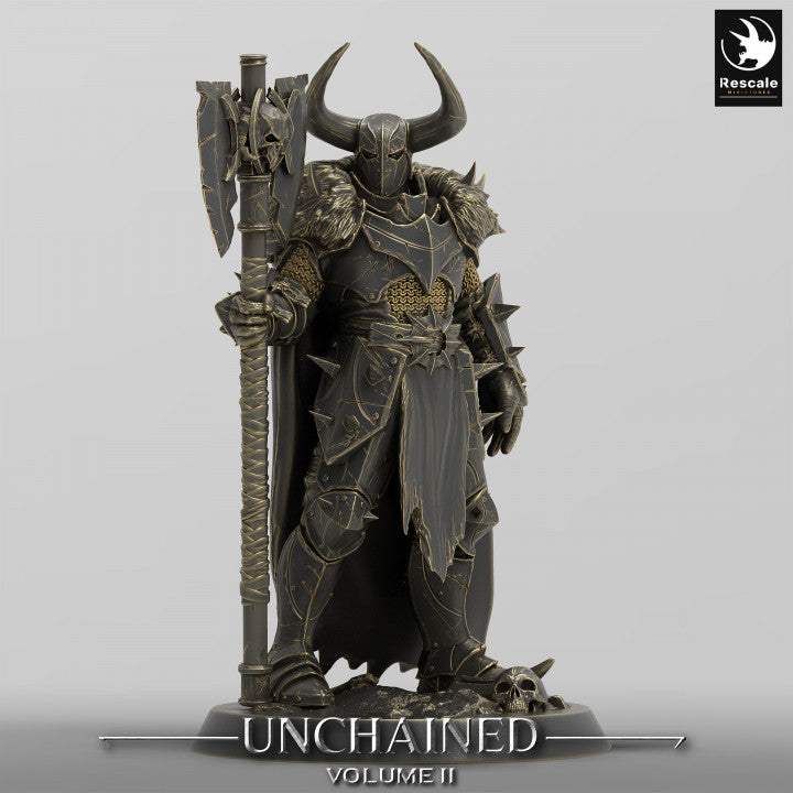 Unchained Raider in pose stance, gripping a huge axe, standing in combat readiness.