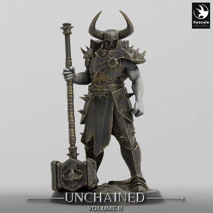 Unchained Raider in pose stance, holding a massive hammer, ready for a strike.