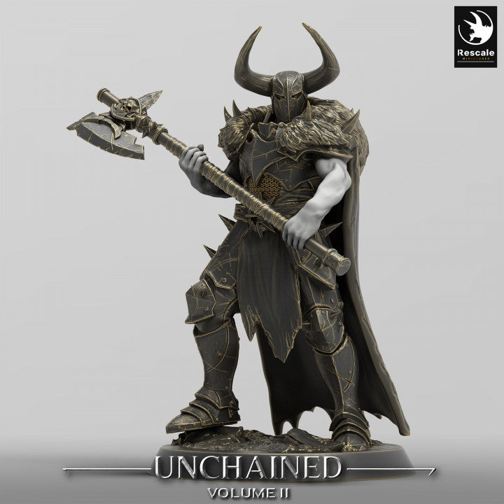 Unchained Raider in ready stance, wielding an axe, braced for battle.