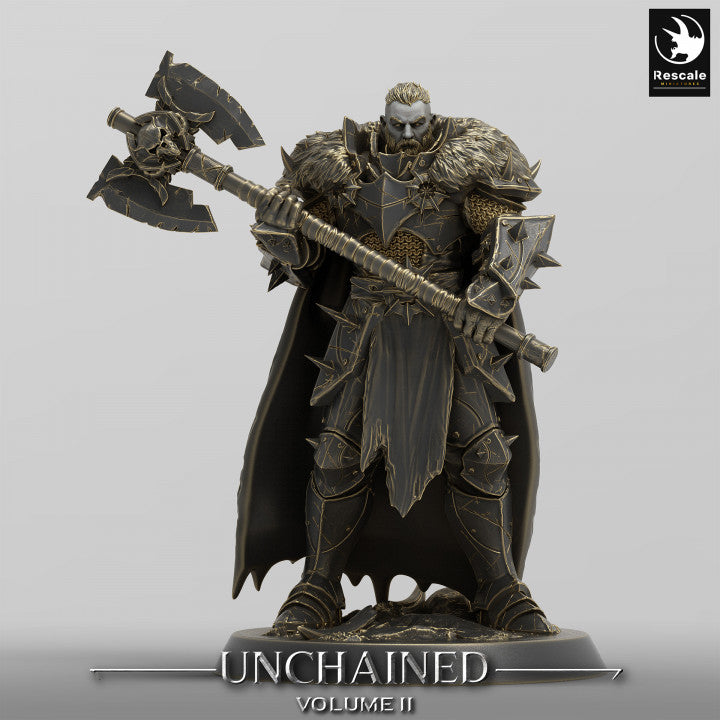 Unchained Raider in stand stance, holding a large axe, preparing for combat.