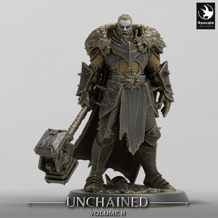 Unchained Raider in stand stance, gripping a massive hammer, standing firm.