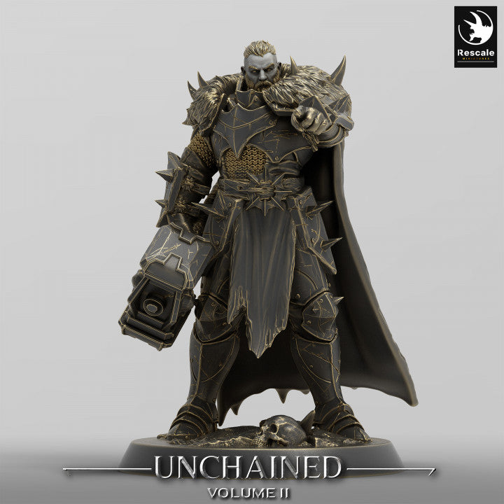 Unchained Raider in taunt stance, holding a large hammer in front, pointing forward.