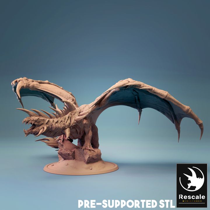 A beautifully crafted Young Crystal Dragon miniature with detailed wings, crystalline scales, and a fierce roaring pose, ideal for tabletop RPGs and fantasy collections.