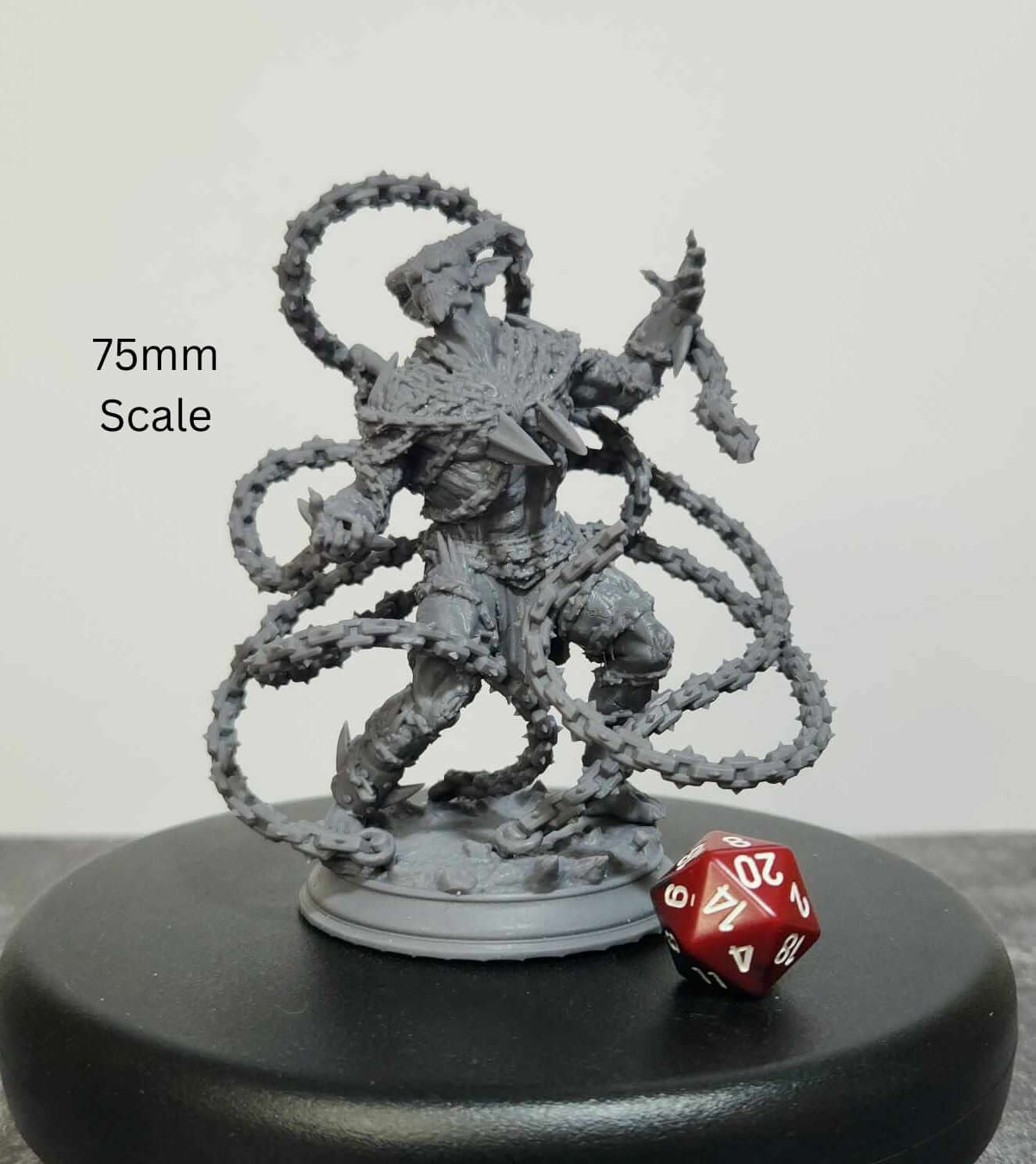 75mm 3D printed Chain Devil miniature wielding chains, compatible with Dungeons and Dragons, Pathfinder, Age of Sigmar, and Frostgrave.