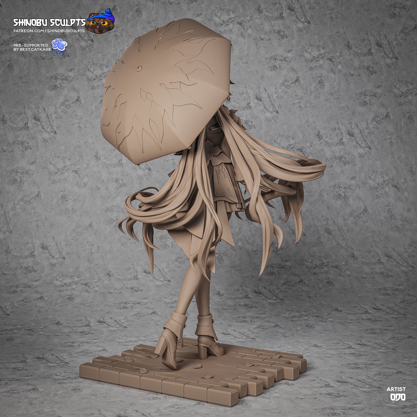 Everknight Honkai Star Rail collectible figure rear view flowing hair umbrella raised dynamic pose