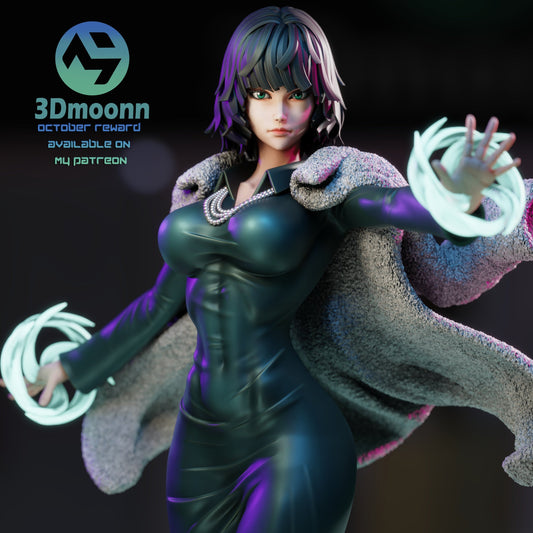 Close-up of Fubuki’s face and upper body showing determined expression, glowing psychic rings around her hands, and fine sculpt detail.