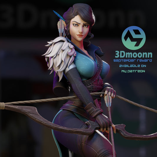 Vex'ahlia Critical Role bust close-up with detailed armor, bow and arrow ready, Vox Machina collectible