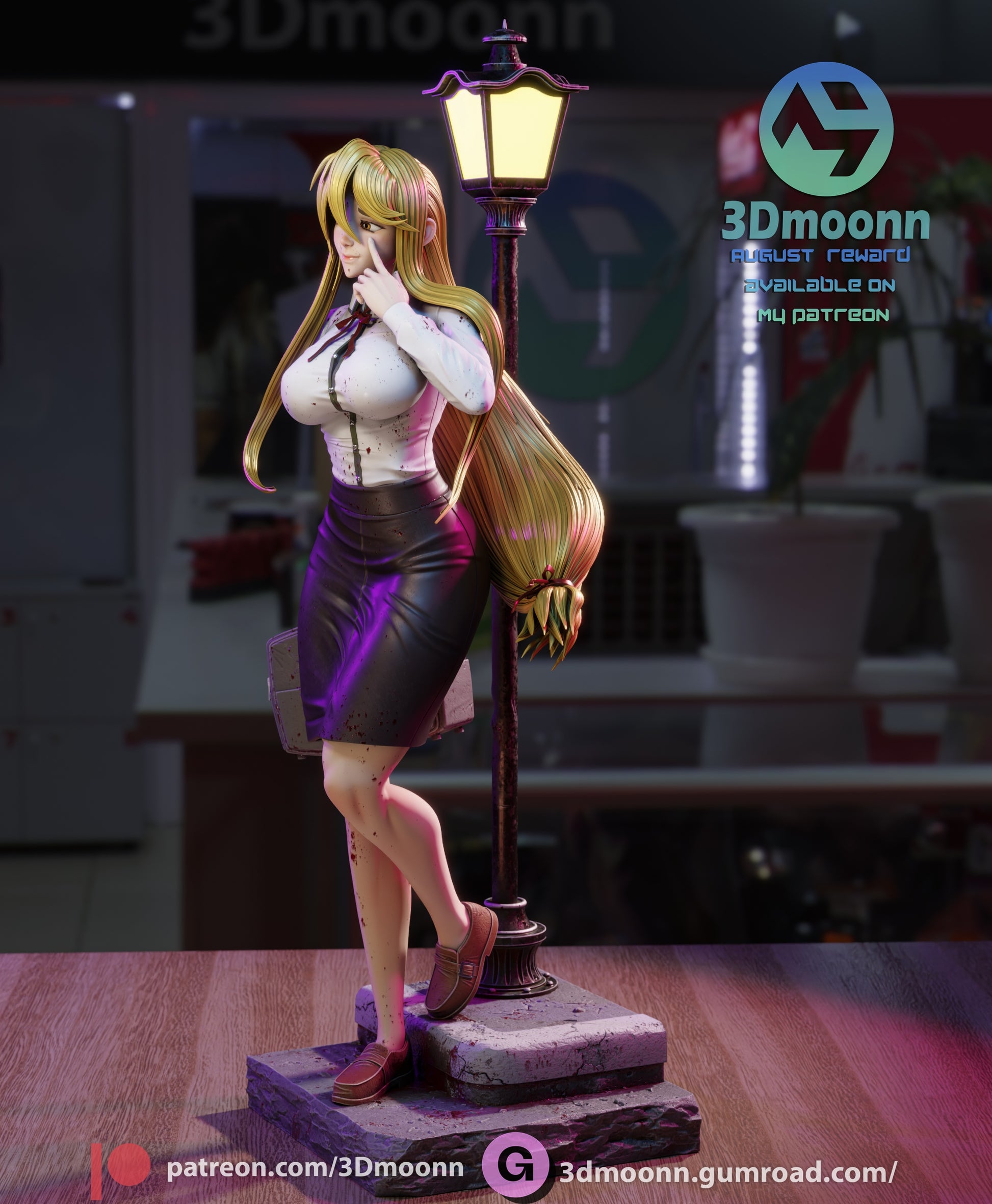 Rear-side view of Shizuka Marikawa figure, showing detailed hair and pose with one leg crossed.