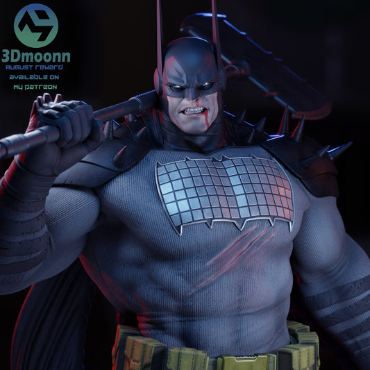 Absolute Batman DC Comics close-up with armored chest plate, spiked pauldrons, and menacing expression