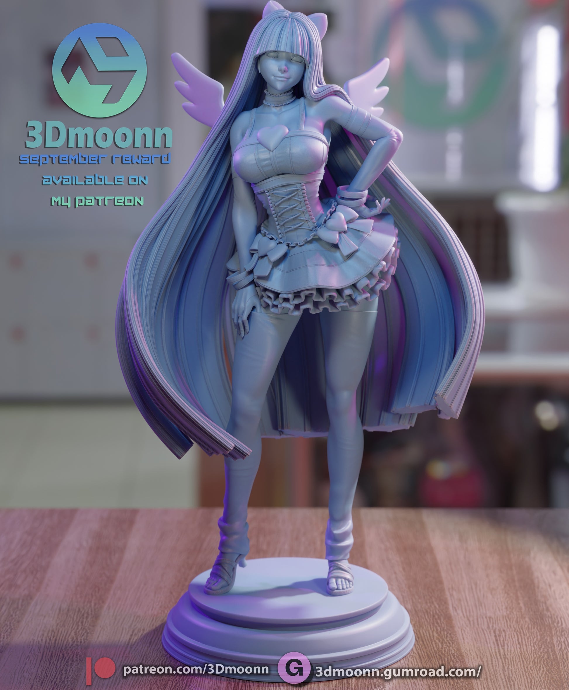 Stocking Panty and Stocking with Garterbelt 1:6 scale figure unpainted version in gothic lolita outfit with corset, skirt, and striped stockings.