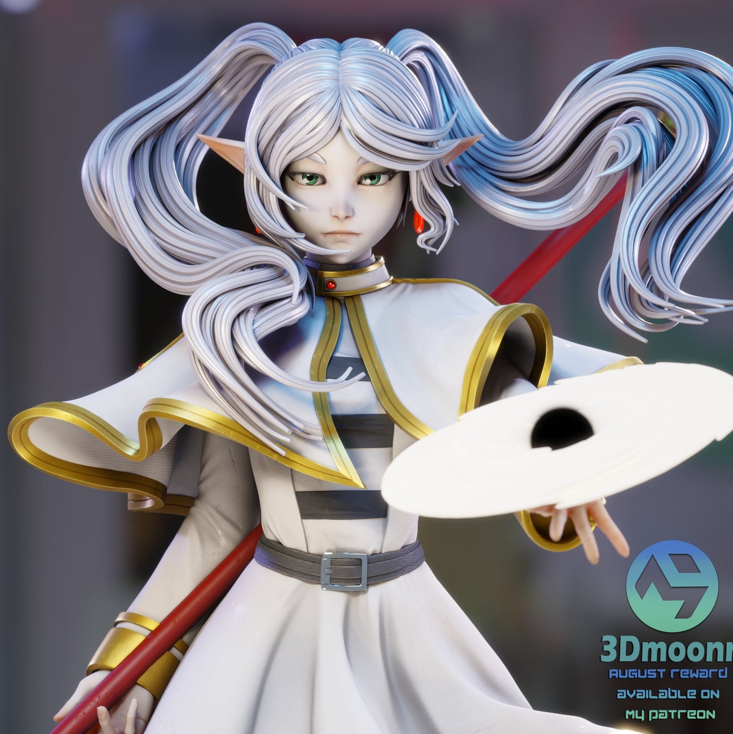 Frieren 1:6 scale figure front view holding staff, flowing cloak, and detailed base - anime collectible figure