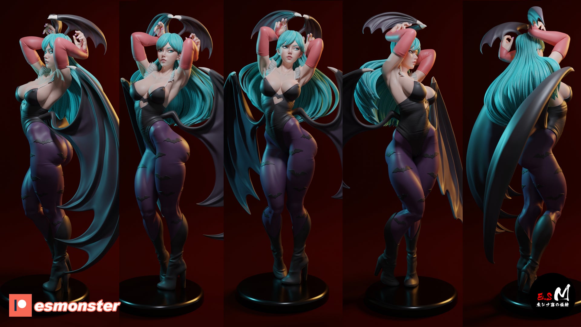 Morrigan Aensland Darkstalkers 1:6 scale figure multi-angle collage showing wings, bodysuit, and dynamic stance.