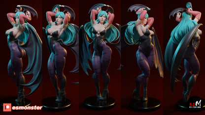 Morrigan Aensland Darkstalkers 1:6 scale figure multi-angle collage showing wings, bodysuit, and dynamic stance.