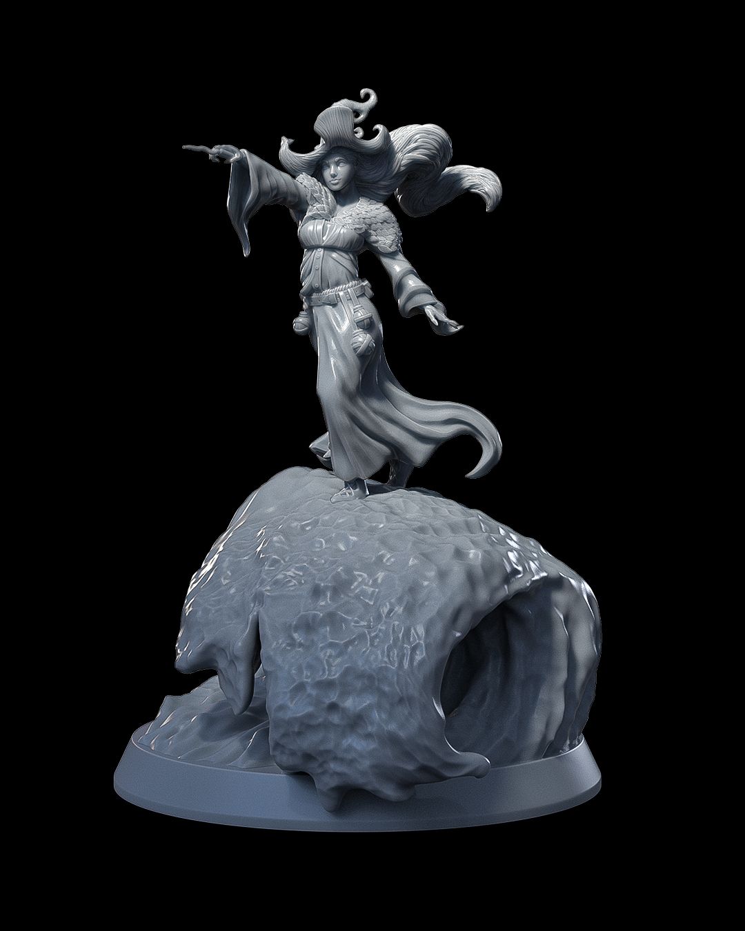 Agatha Penistone controlling a water elemental hand, captured in mid-motion.