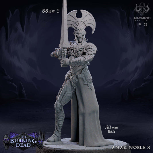 Undead noble figure with skull mask and ornate armor, holding a mace shaped like a screaming face, left hand raised, 59mm tall on a 50mm base.