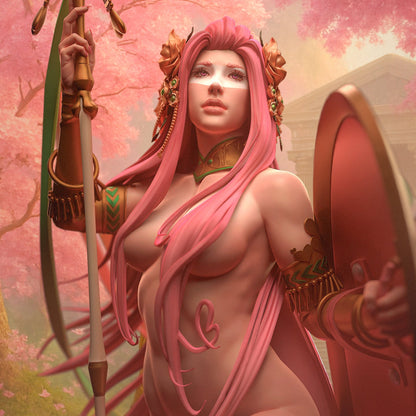 Close-up of Aphrodite’s upper body showing detailed face and flowing pink hair with soft background – 1:12 scale