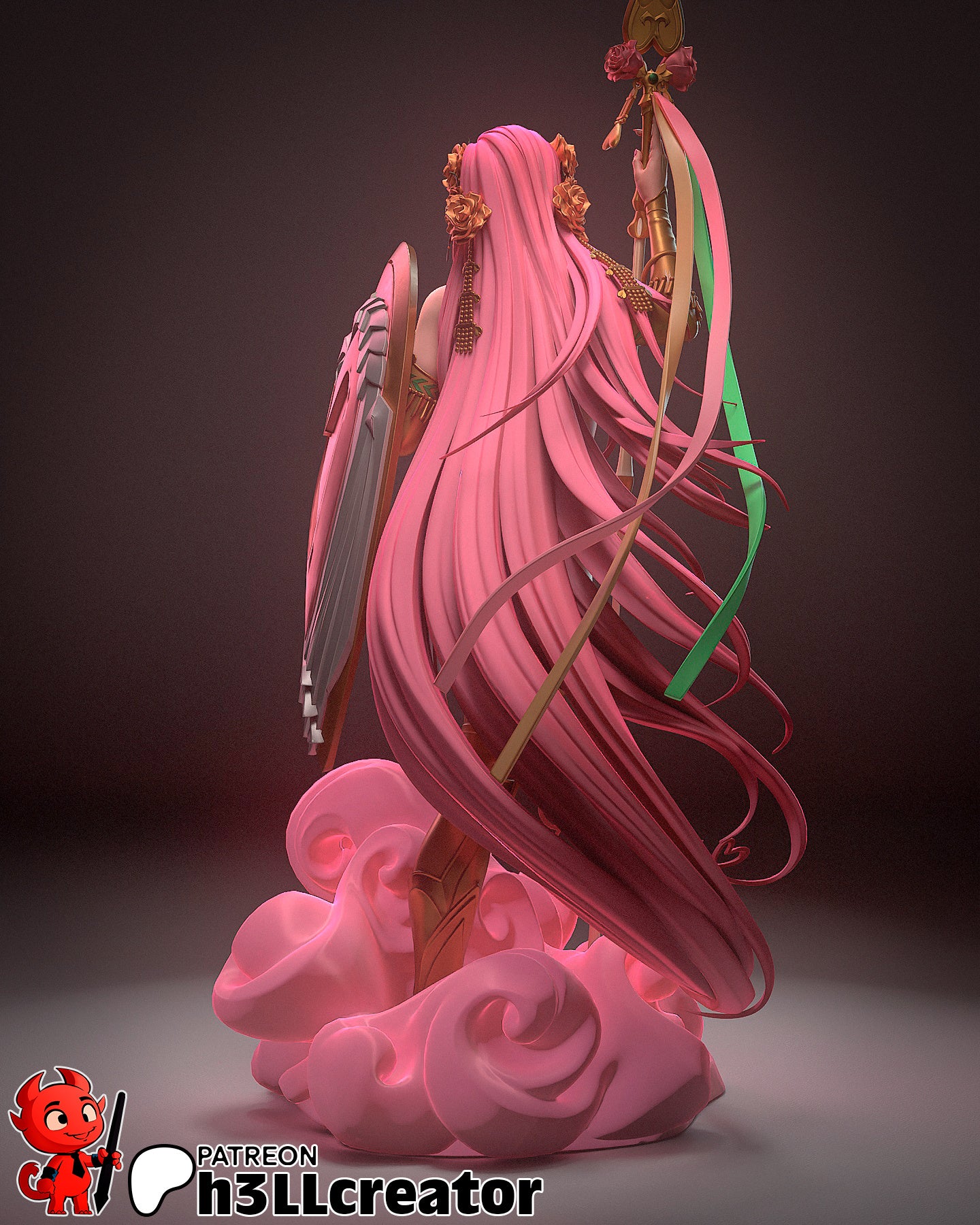 Unpainted render of Aphrodite Greek Goddess figurine with flowing hair and dynamic stance – 1:12 scale