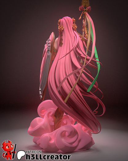 Unpainted render of Aphrodite Greek Goddess figurine with flowing hair and dynamic stance – 1:12 scale