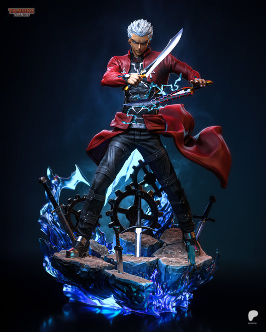 Archer Fate Stay Night 1:6 scale statue front view with dual swords and energy effects