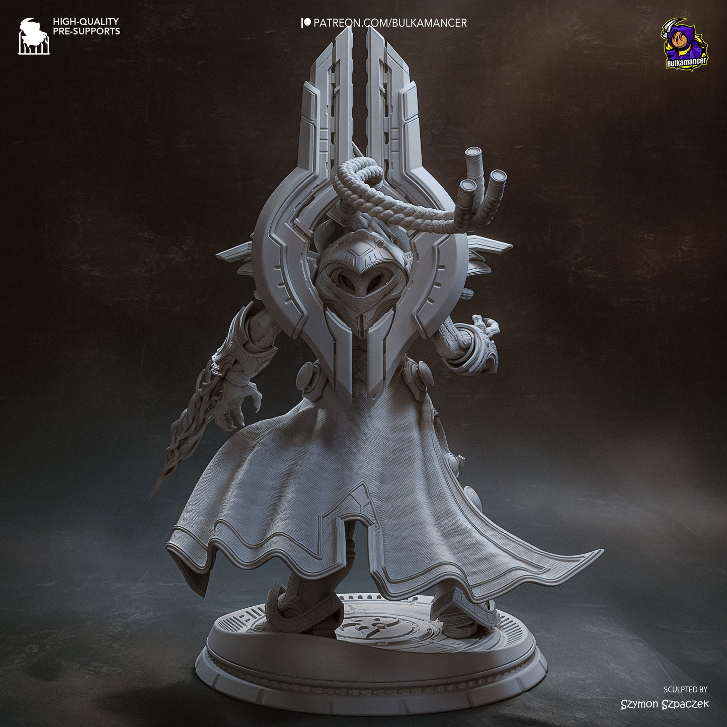 Artanis StarCraft Protoss figure rear view ceremonial armor flowing cloak