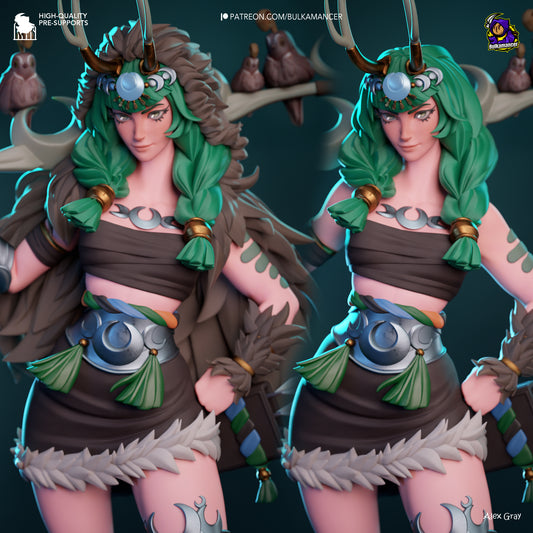 Artemis Hades 1:8 scale colored bust render side-by-side comparison highlighting cloak feathers, metallic belt, and facial details.