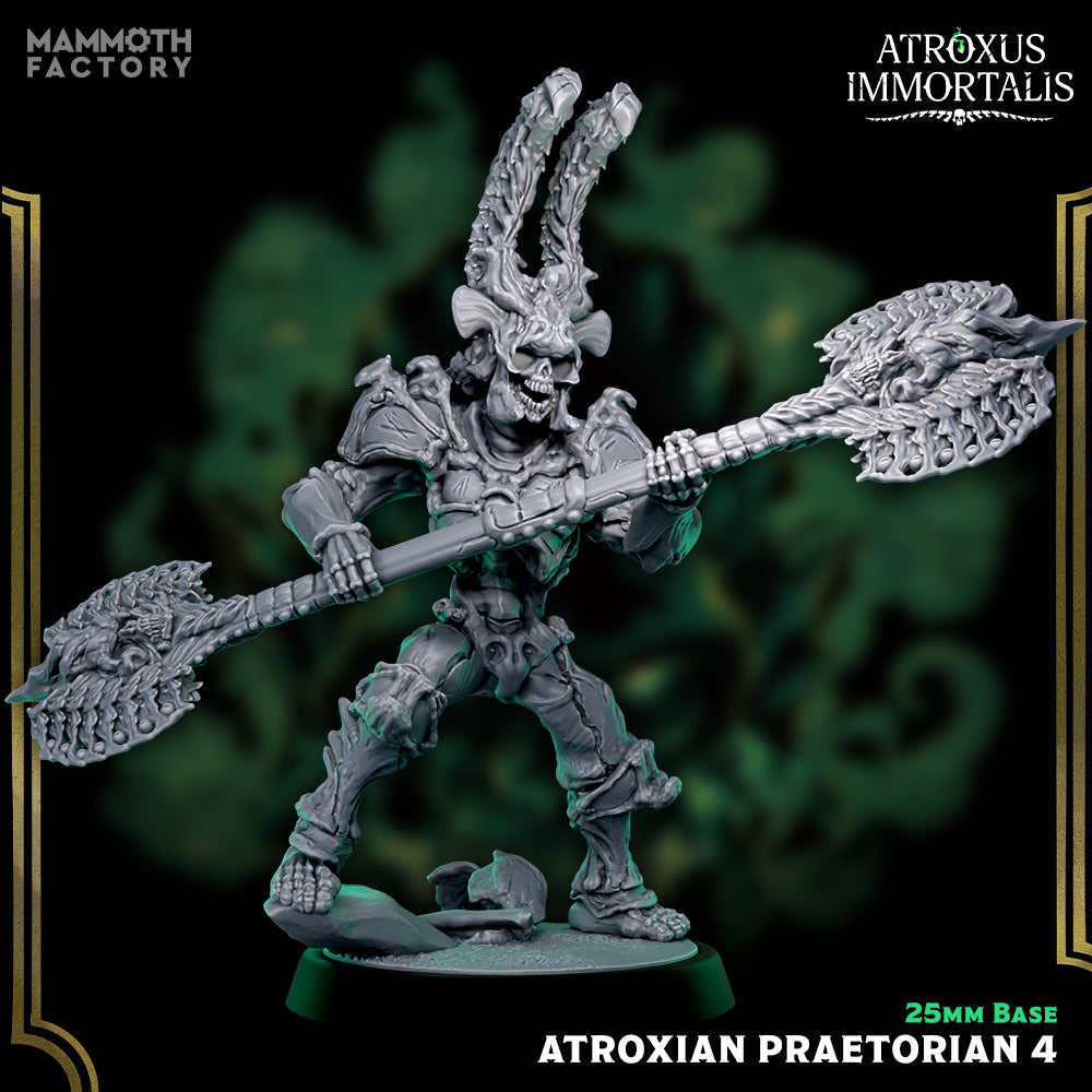 undead soldier with tattered armor and dual-sided axe, skeletal draugr mini for tabletop games