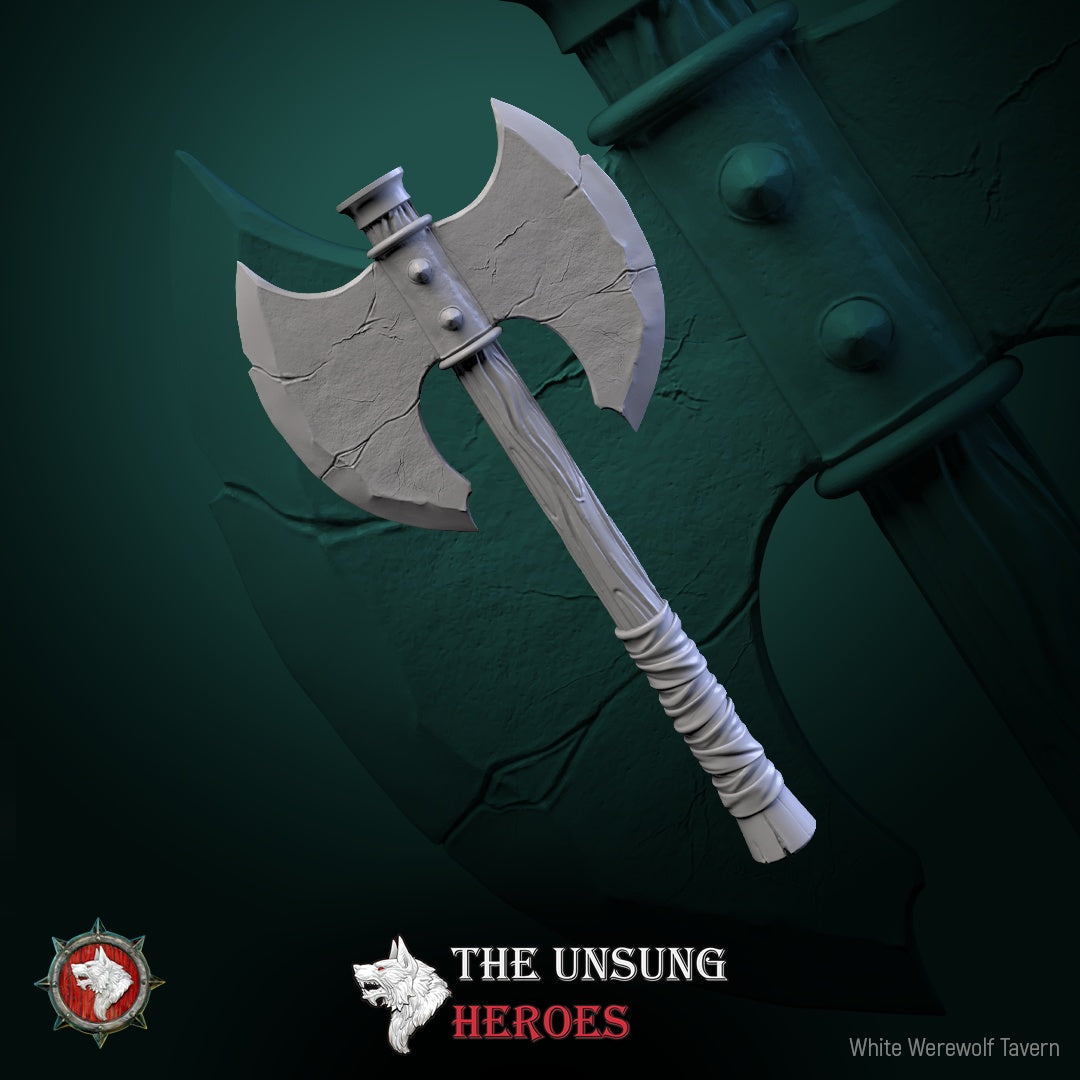 Double-bladed battle axe – fantasy RPG tavern weapon prop for D&D, Pathfinder, and Warhammer.